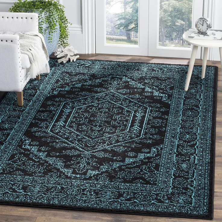 SAFAVIEH Traditionell Teppich für Wohnzimmer, Esszimmer, Schlafzimmer - Adirondack Collection, Kurzer Flor, Schwarz und Blaugrün, 155 X 229 cm