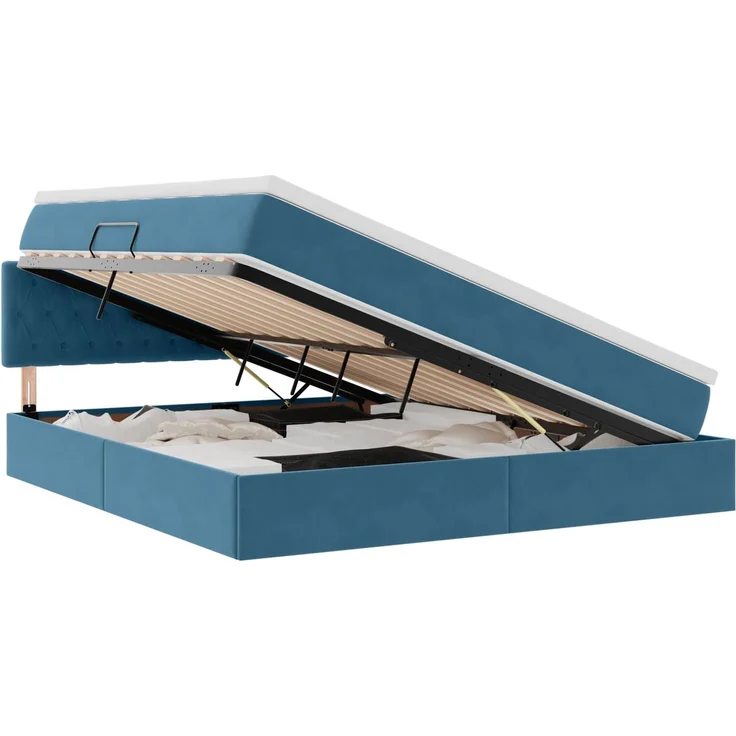 vidaXL LED-Speicherbett mit Matratze Dunkelblau 160 x 200 cm Samt 3371467 – Bild 2