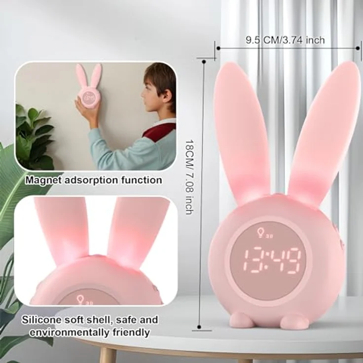 EXTSUD LED Nachtlicht Kinder Lichtwecker Cute Rabbit Kinderwecker, Creative Nachttischlampe Snooze-Funktion zeitgesteuertes Nachtlicht – Bild 6