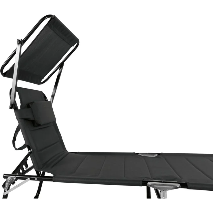 LEX XXL Gartenliege mit Sonnendach, gepolstert mit Kopfkissen, Aluminium, Schwarz, 70x200x45 cm – Bild 2