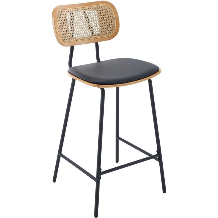 WAHSON OFFICE CHAIRS Barhocker 2er Set Rattan Barstuhl mit Metallbeinen Sitzfläche aus Kunstleder