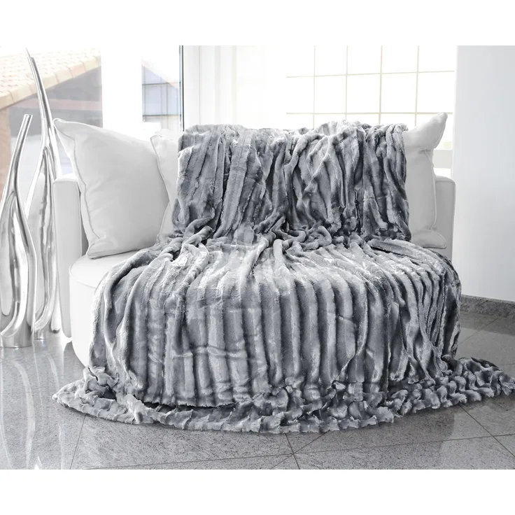Brandsseller Doppelseitige Pelzimitatdecke XXL (220x240 cm, Silbergrau)