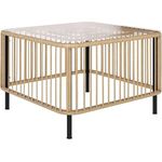 Outsunny Gartentisch aus Polyrattan, mit Glasplatte (quadrarischer Terrassentisch, 1-St, wetterfest Beistelltisch), 65 x 65 x 43 cm, für Garten, Terrasse, Balkon Naturholz