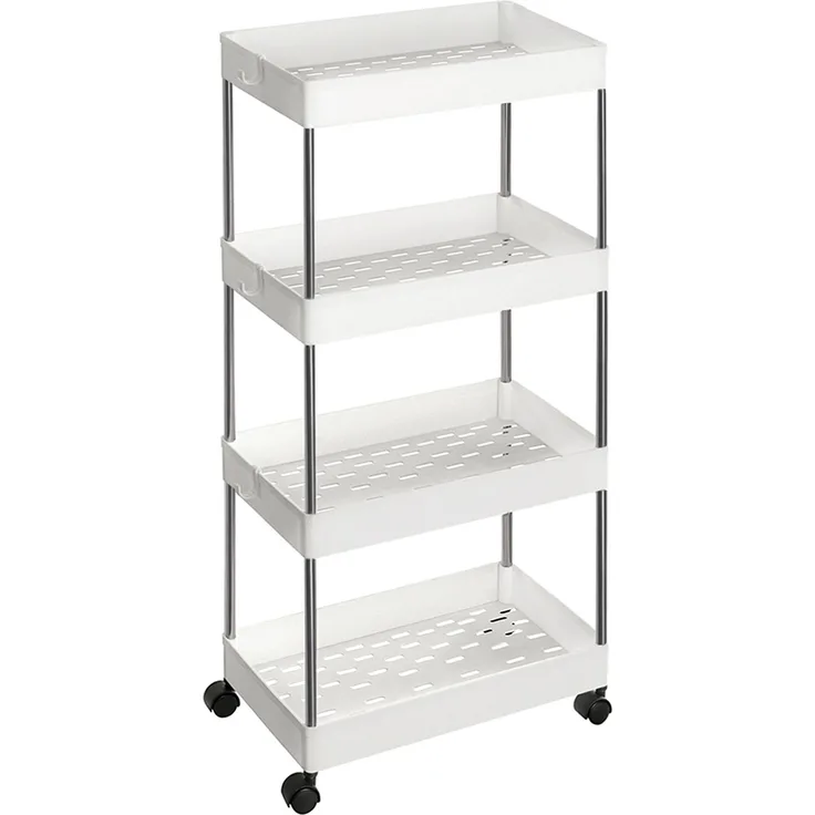 Songmics Rollwagen, Küchenwagen mit 4 Ebenen, Küchenregal, Nischenregal auf Rollen, Badregal, platzsparend, 40 x 22 x 86 cm, weiß KSC10WT
