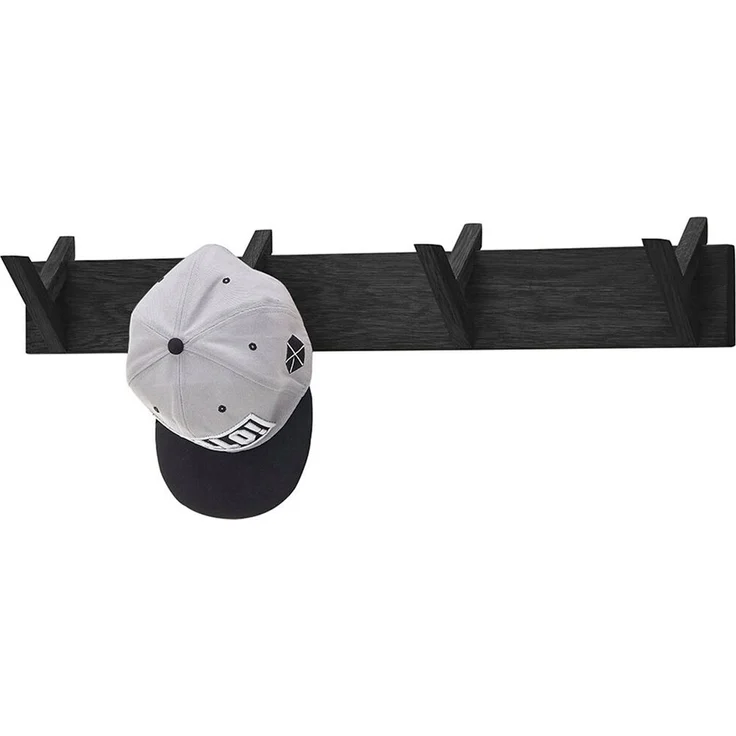 Garderobenleiste >BANTRY< 4 Haken, Eiche massiv, schwarz mit Maserung - 80x13x12cm (BxHxT) – Bild 4