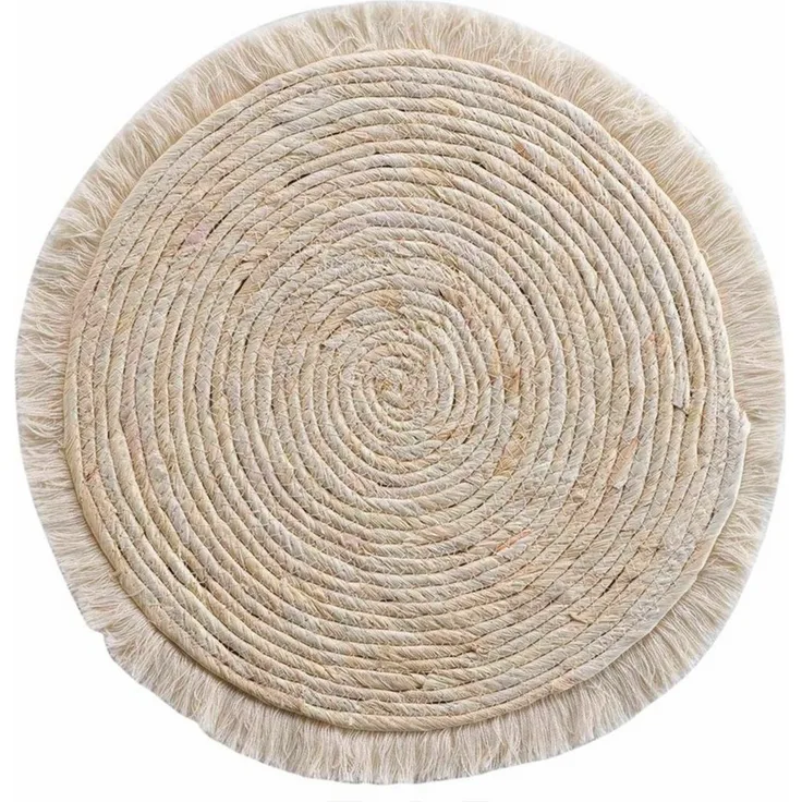 Macosa Home Platzset Platzset 2 STK. Stroh Fransen rund Beige Platzmatten Tischset, (2er Set), mit Fransen 36 cm natur beige braun rund