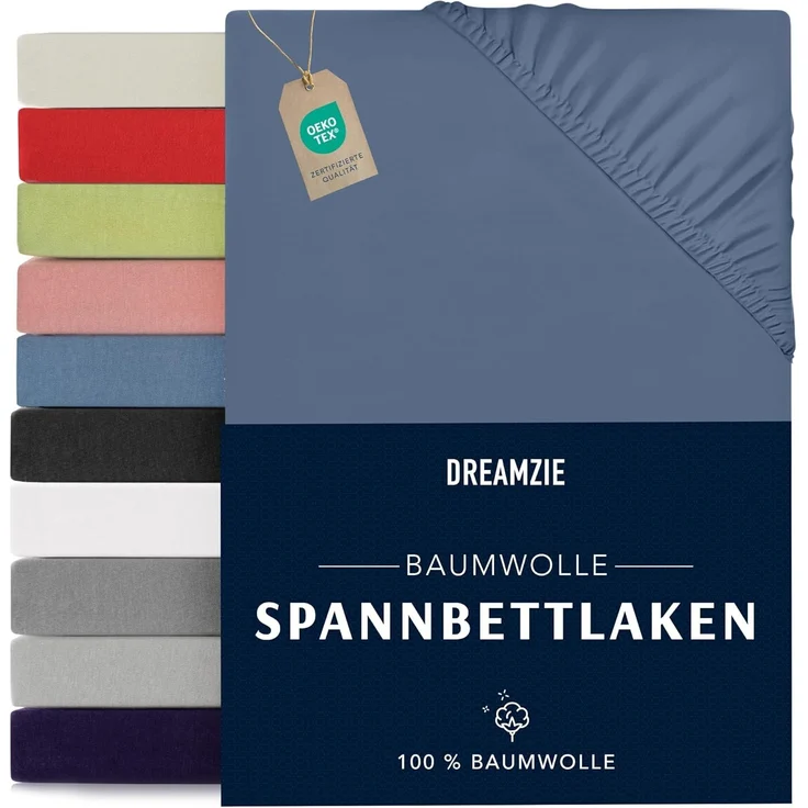 Dreamzie - Spannbettlaken 80x160 cm - Baumwolle Oeko Tex Zertifiziert - Blau - 100% Jersey Spannbetttuch 80x160 – Bild 1