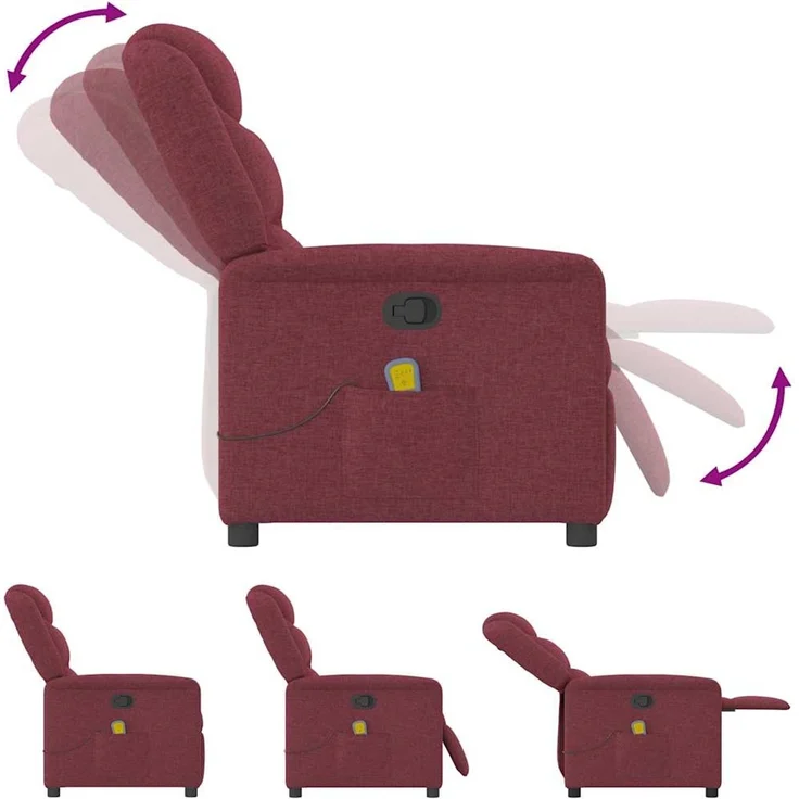 vidaXL Massagesessel Weinrot Stoff 4015609 – Bild 7