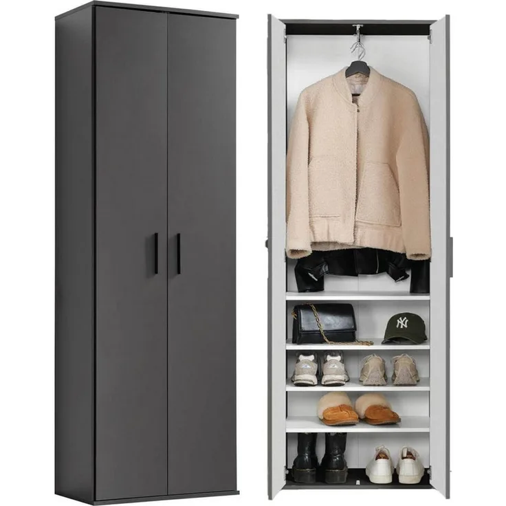 mokebo® Garderobenschrank 60cm Breite aus Holz 'Der Lange', Schuhschrank mit Kleiderstange, Flurschrank oder in 60 x 180 x 34 cm (B/H/T), auch als schmaler Aufbewahrungsschrank in Ant