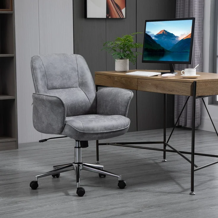 MELAYR, Homeoffice Stuhl Schreibtischstuhl aus Mikrofaser höhenverstellbar Drehstuhl mit, 67 x 69 x 102 cm, Hellgrau – Bild 3