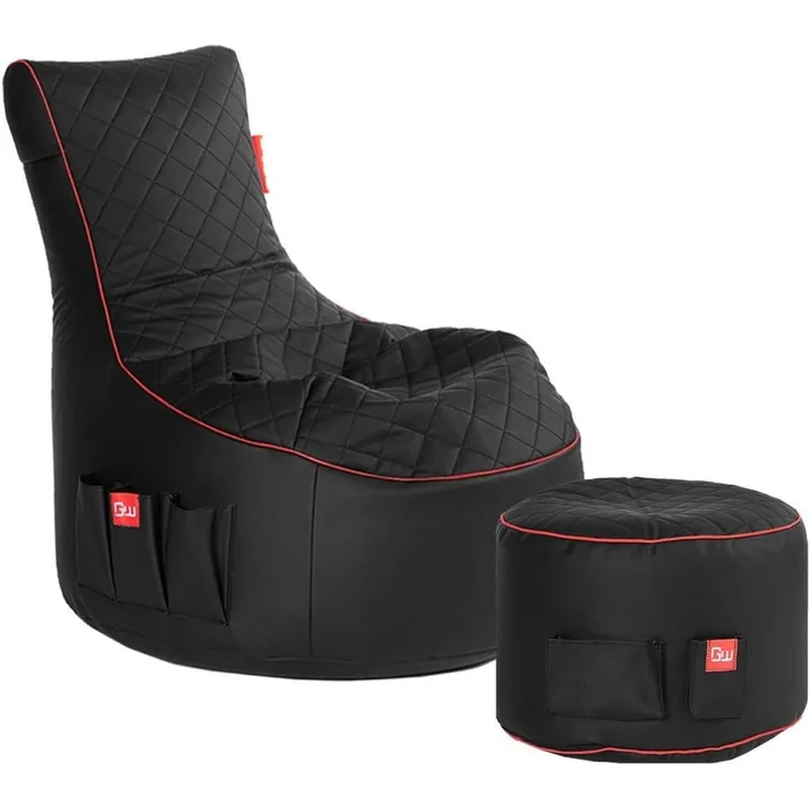 GAMEWAREZ 'Crimson Hurricane 2. 0' Sitzsack + Fussteil, 60% Polyurethan/36% Polyester/4% Baumwolle, Lederimitat Rot, 95 x 90 x 65 cm