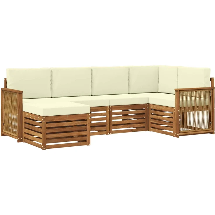 vidaXL Outdoor-Sofagarnitur 6 stk. 5-Sitzer Natur und Creme 3384566 – Bild 2