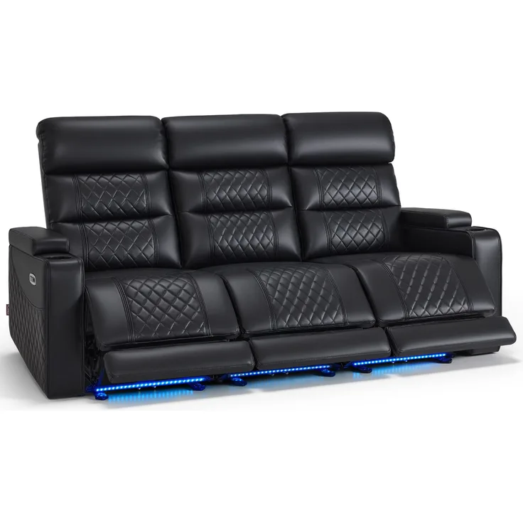 M MCombo 3 Sitzer Fernsehsessel Elektrisch Verstellbar, Zero-Gravity-Kinosessel mit LED, Verstellbare Kopfstütze, 3 Sitzer Sofa mit Schlaffunktion, 7705 (Schwarz)