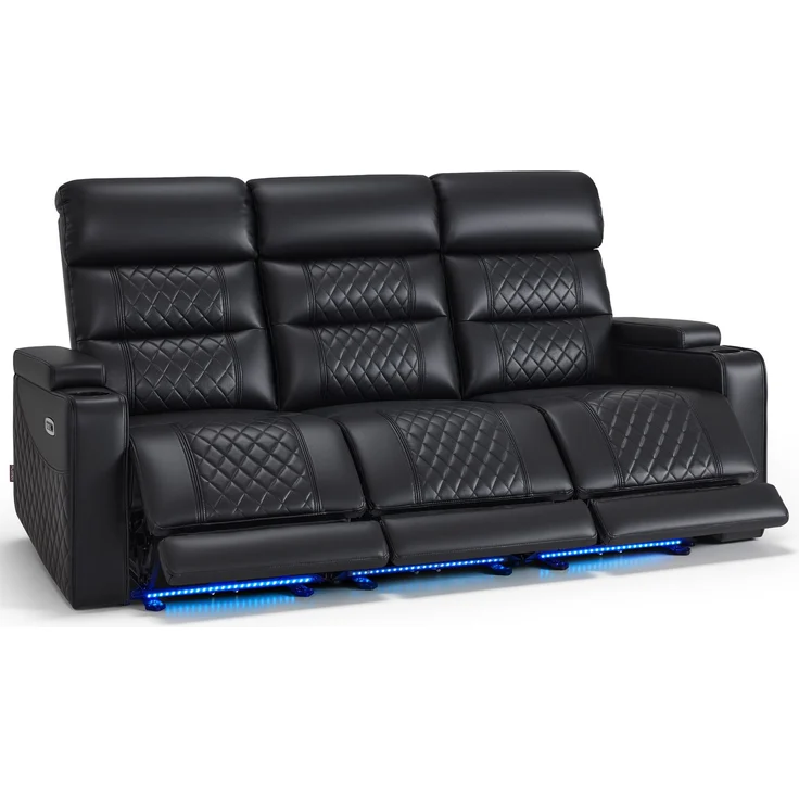 M MCombo 3 Sitzer Fernsehsessel Elektrisch Verstellbar, Zero-Gravity-Kinosessel mit LED, Verstellbare Kopfstütze, 3 Sitzer Sofa mit Schlaffunktion, 7705 (Schwarz) – Bild 1