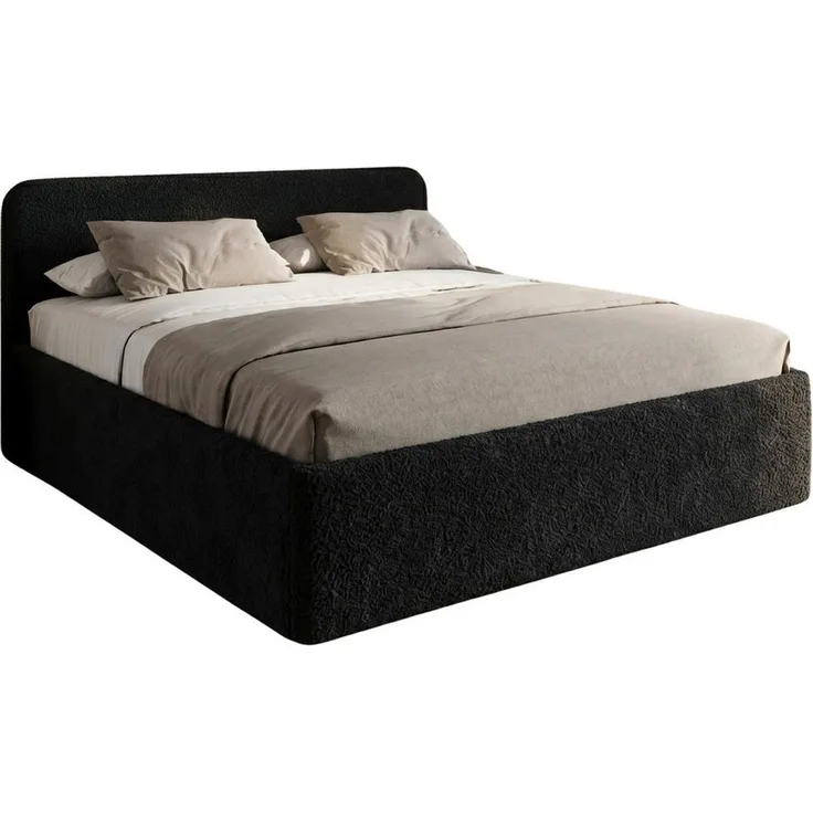 Home Collective Polsterbett mit Stauraum, verstellbarem Lattenrost, wählbare Matratzen Bonnell-Federkern oder 7-Zonen-Kaltschaum, trendiger Bouclé-Stoff Schwarz, viele Größen verfügbar (100x200 - 200x200)