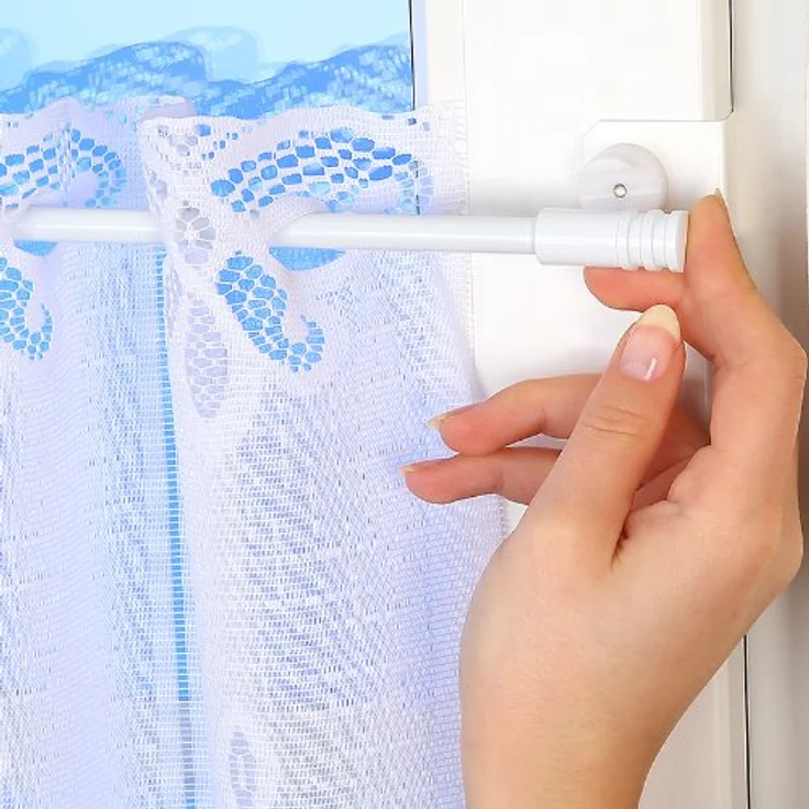 dekondo Klemmstange Gardinenstange "Basic" Klick-fix, weiß, ausziehbar, Fensterhaken klemmbar. Einklicken der Gardinenstange, inkl. Fensterhaken für einen Klemmbereich von 15-20 mm – Bild 7