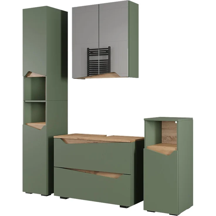 Badmöbel-Set Marelle Grün/Artisan-Eiche 4-teilig Vicco – Bild 1