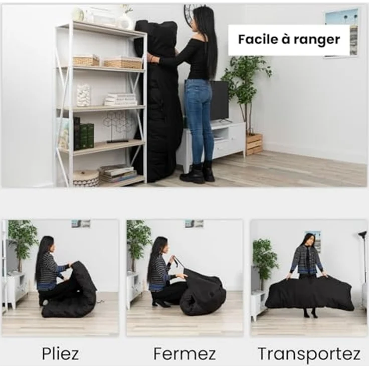 MEUBLE COSY Klappmatratze Futon Matratze Bodenmatratze Gepolsterte, 135 x 190 x 10 cm, Schwarz – Bild 3