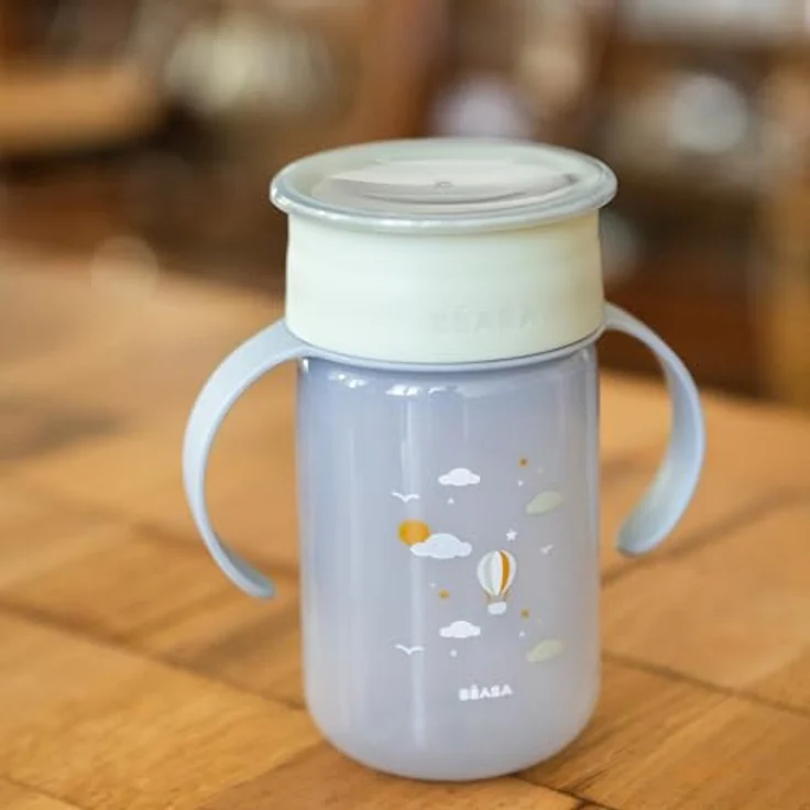 Béaba, 360°-Lerntrinkbecher mit Tropfstopp-Scheibe, patentiertes auslaufsicheres System, ab 12 Monaten, abnehmbare Griffe, mit Hygienedeckel, robust und leicht, 340 ml, Adventure – Bild 6