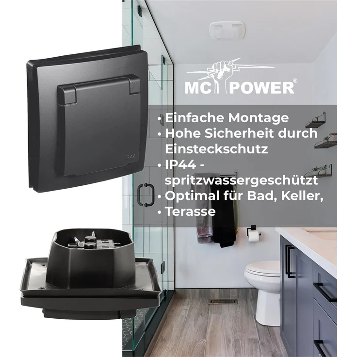 Schutzkontakt-Steckdose McPower ''Flair'' 250V/16A, UP, IP44, Steckanschluss – Bild 4