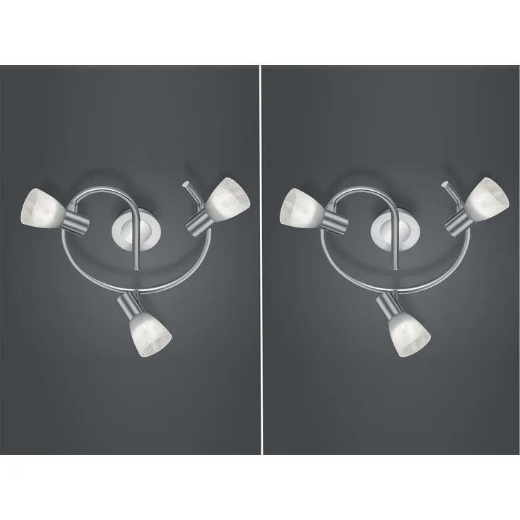 2er Set LED Deckenstrahler 3-flammig Silber Glasschirme schwenkbar, Ø 30cm