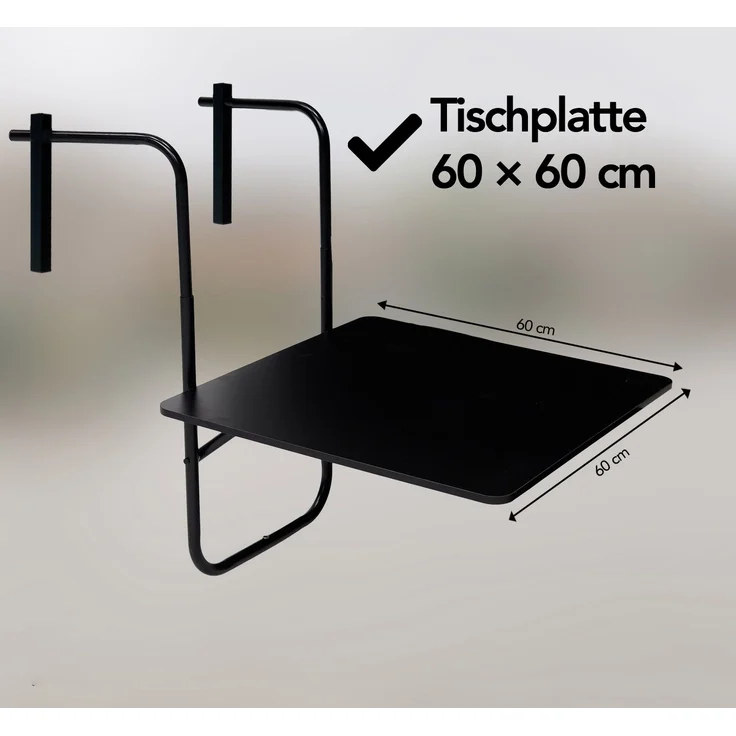 Infinity Goods Balkontisch – klappbar – 60 x 60 cm – verstellbar – hängend – schwarz – Bild 6