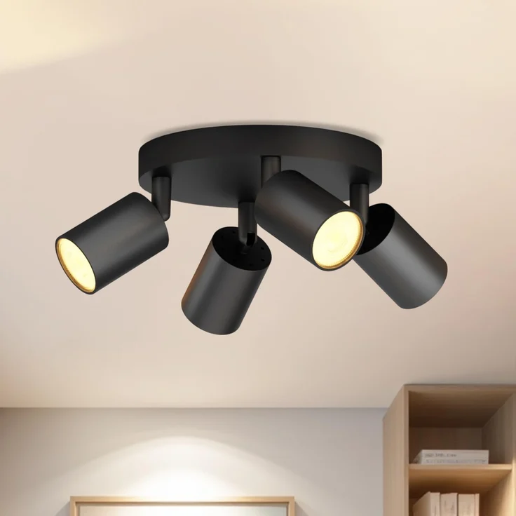 LVWIT Deckenstrahler LED 4 Flammig Rund GU10 LED Deckenleuchte Schwenkbar Schwarz Deckenlampe Strahler Drehbar Modern Deckenspots 4 Flammig für Wohnzimmer Schlafzimmer Küche (Ohne Leuchenmittel) – Bild 1