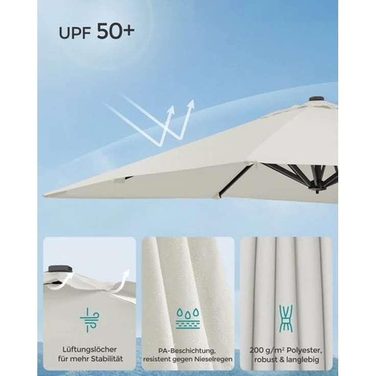 Songmics Sonnenschirm mit Ständer, 360° drehbar, UPF 50+, Beige, 253 x 5,5 x 290 cm – Bild 3