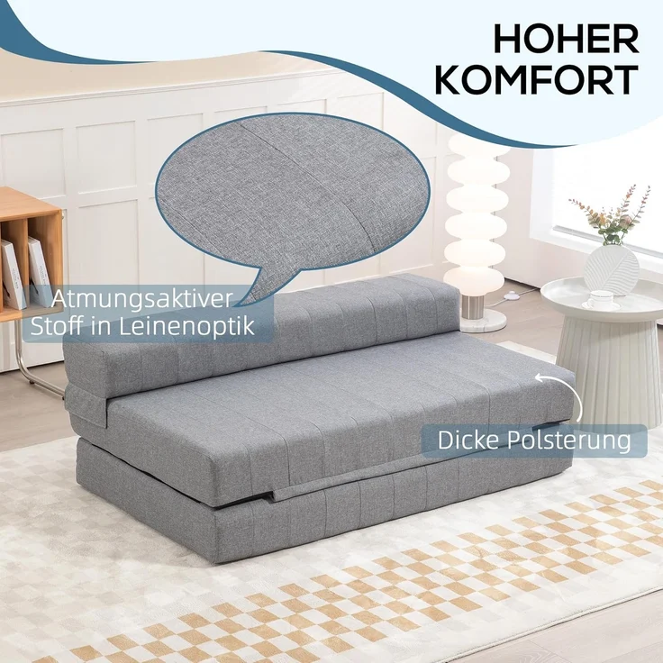 HOMCOM Relaxsessel 2-in-1 Klappbar Schlafsofa mit Leinenoptik (Sofabett, 1-St, Bodensofa), für Wohnzimmer, Schlafzimmer, Grau – Bild 5