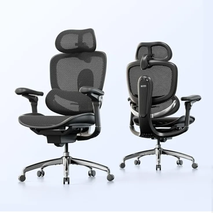 SIHOO Doro C300 V2, Ergonomischer Bürostuhl mit Netzbezug, 8D-Armlehnen, drehbarer Lendenwirbelstütze, 3D-Kopfstütze, Sitztiefenverstellung, Neigungsmechanismus, schwarz – Bild 1