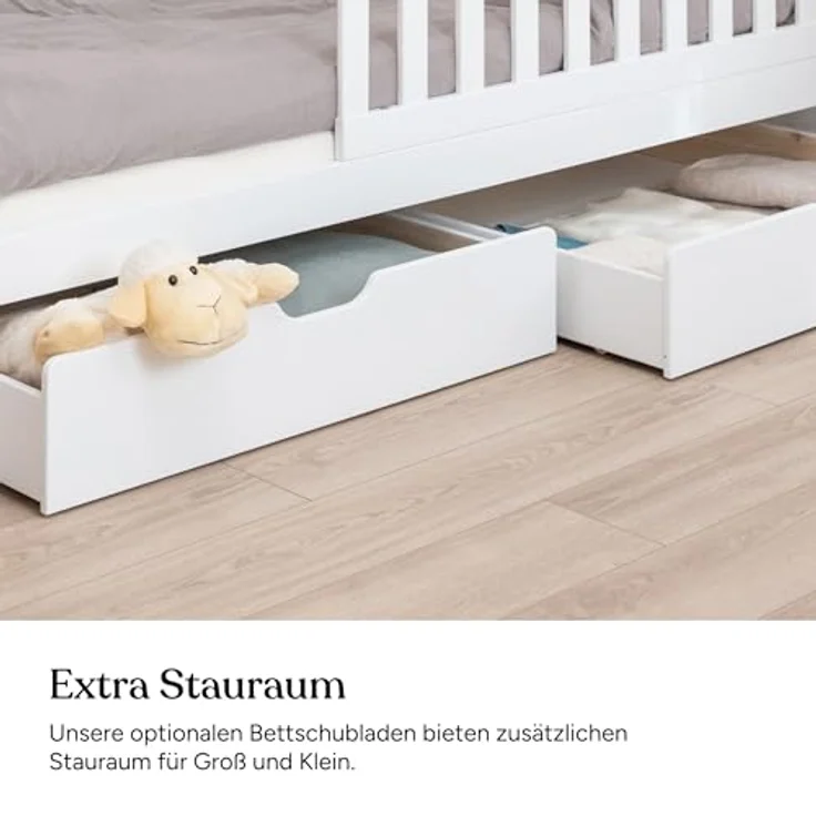 Ehrenkind Kinderbett mit Rausfallschutz aus massivem Kieferholz, Kinderbett 90x200 cm (zeitlos, hochwertig und auch für ältere Kinder geeignet, aus FSC zertifiziertem Holz), Jugendbett, Kinderbett mit Rausfallschutz – Bild 8