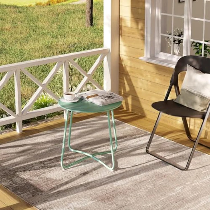 eSituro Beistelltisch rund, Balkontisch Gartentisch, Kaffeetisch Couchtisch Sofatisch Wohnzimmertisch, Kleiner Tisch für Wohnzimmer Balkon Terrasse Garten, aus Metall, φ45xH45 cm, Grün – Bild 8