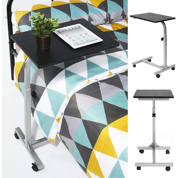 MEUBLE COSY Laptoptisch Höhenverstellbar mit Rollen Laptopständer Beistelltisch Sofatisch Nachttisch, Gestell aus Metall, Tischplatte aus Holz, Schwarz, 48 x 37 x 79 cm – Bild 5