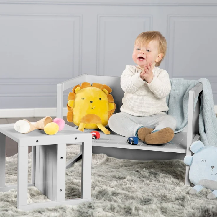 roba Sitzhocker für Kinder im Landhausstil - Wendehocker mit 3 Sitzhöhen - Grau – Bild 2