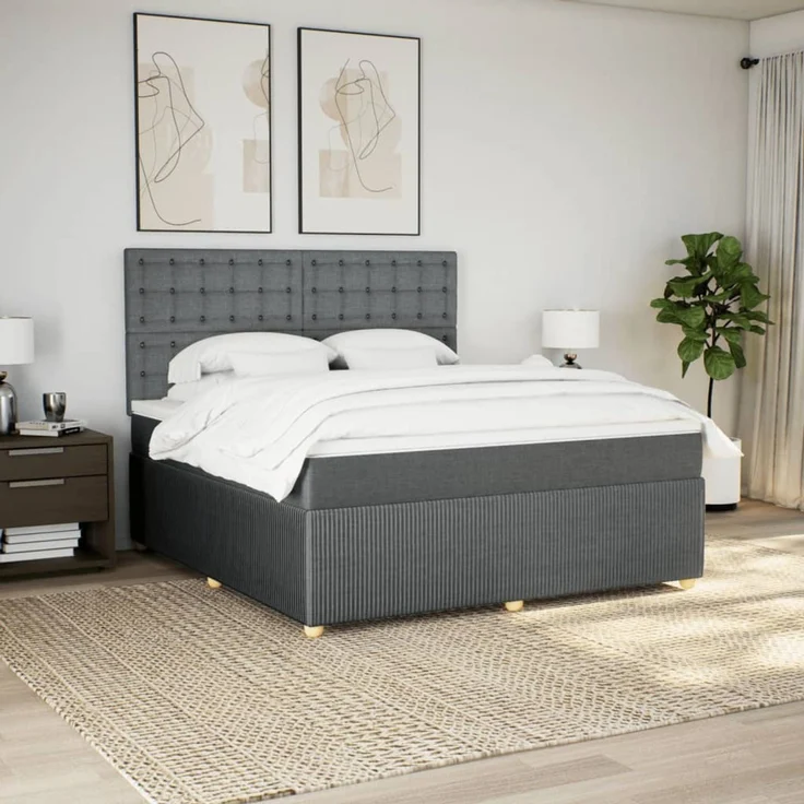 vidaXL Boxspringbett mit Matratze Dunkelgrau 180x200 cm Stoff 3294450 – Bild 5