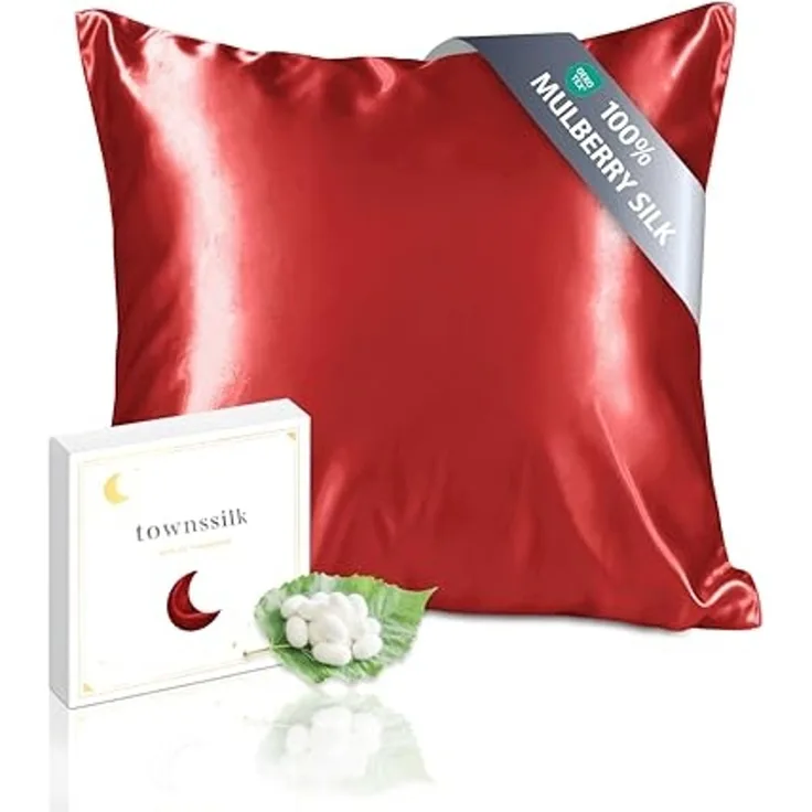 townssilk Kissenbezug Seide 100% 19mm Pure Maulbeerseide,Beidseitig Seide,für Haar Haut Gesundheit,kopfkissenbezug Seide,verstecktem Reißverschluss,1Stück,80x80cm,Red