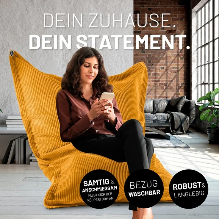 Lumaland Sitzsack Classic XXL Cord | Riesen Sitzsack XXL mit Softer Rippenstruktur – ideal zu Cord Sofa & Sessel Indoor Bean Bag für Wohnzimmer, Schlafzimmer & Co. - 380 L, 140x180 cm – Bild 3