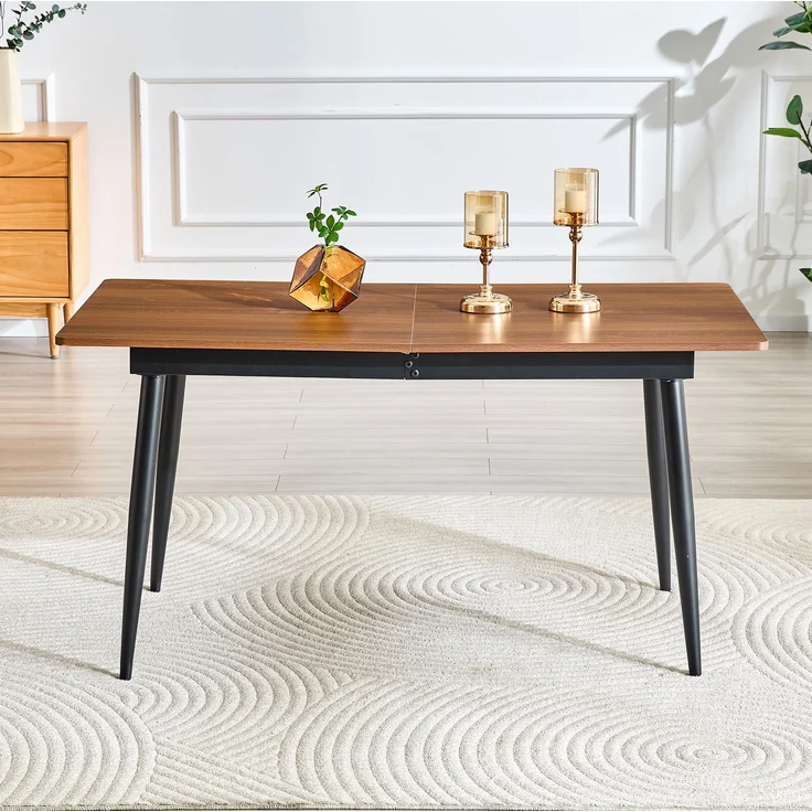 Esstisch aus MDF mit Metallgestell, 190,5/150x80x76,2 cm, Walnuss – Bild 2