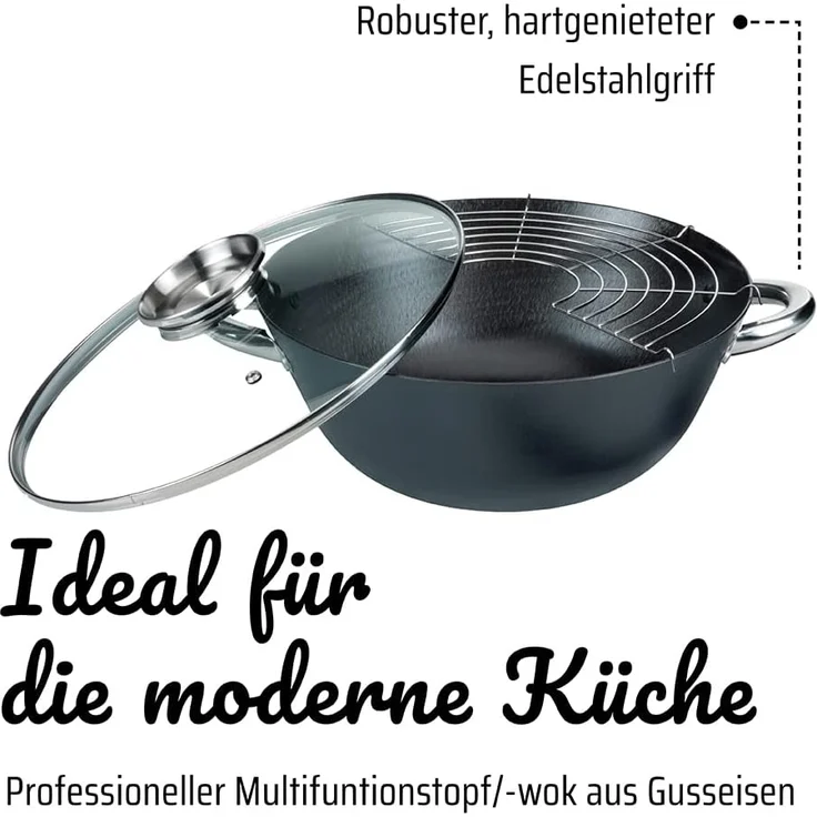 GSW Kochtopf, Gusseisen (1-tlg), incl. Glasdeckel, Induktion – Bild 3