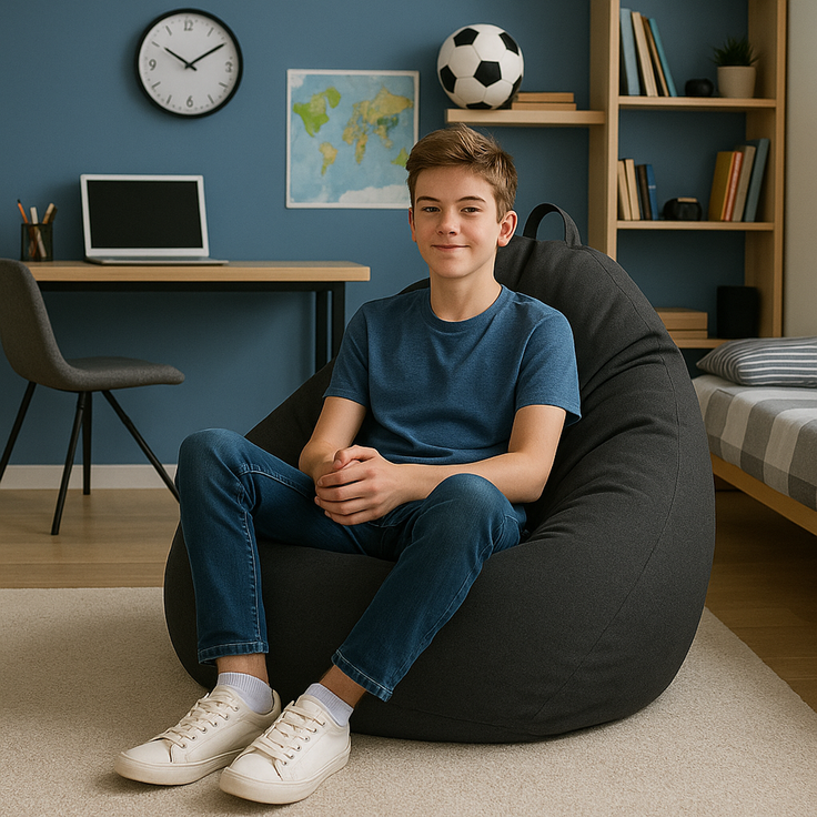 AD. CON Sitzsack mit EPS-Perlen Füllung Puff Relax-Sessel Sitzkissen Bodenkissen Bean Bag 80 x 90 x 50 cm 185L Schwarz – Bild 4