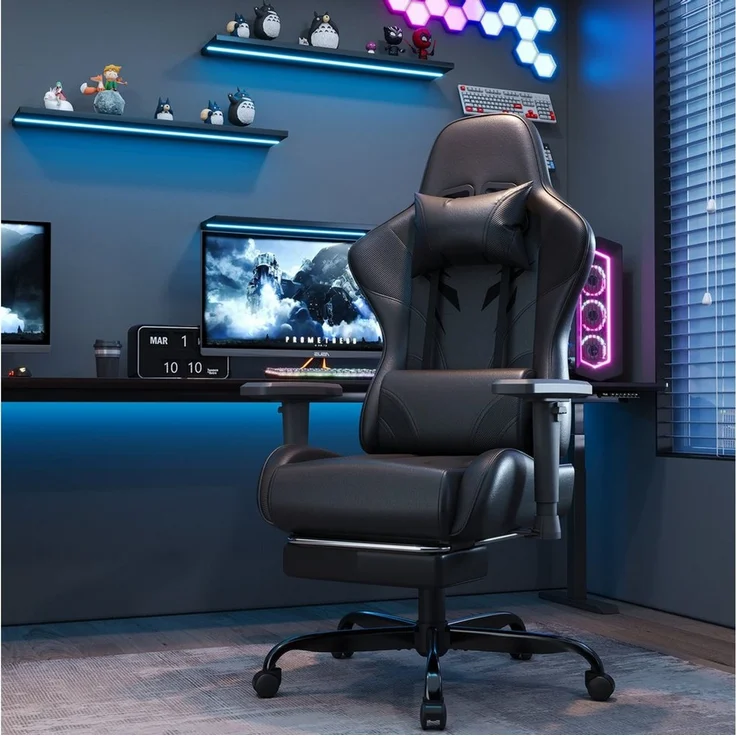 HOMALL Gaming-Stuhl Massage Gaming Stuhl mit Fußstütze 90-135° Rückenlehne einstellbar (Bürostuhl Ergonomisch,Verstellbarem Lenden- & Kopfkissen,mit Fußstütze), Ergonomischer Bürostuhl,Kopfstütze und Lendenstütze – Bild 2