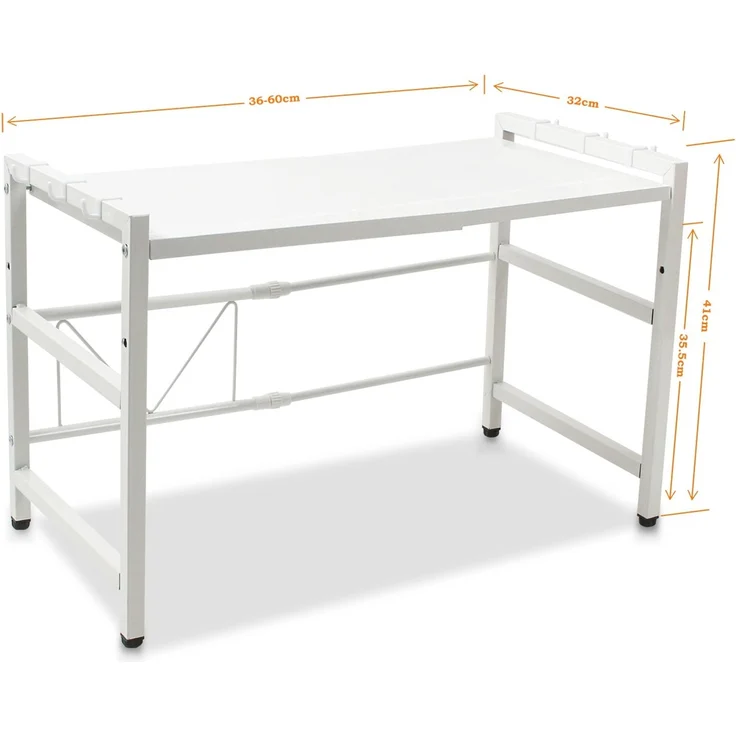 Todeco Mikrowellenregalständer, Mikrowellen Regal ständer Einstellbar Länge und Höhe, mit 6 Haken Belastet Bis 25 KG (36-60) x36 x 44 cm, Weiß – Bild 3