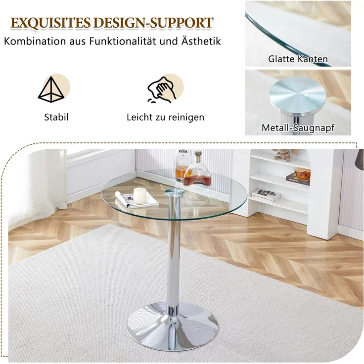 Flexibles Bar-Set: 89 cm Glastisch + 2 Hocker mit silberfarbenen Beinen, höhenverstellbar & drehbar.•Transparente Optik • 360°-Drehung • Vielseitig nutzbarSchafft visuelle Weite und spart Platz.--Silber, Transparent--51x49.5x50cm--YOUDENOVA – Bild 8