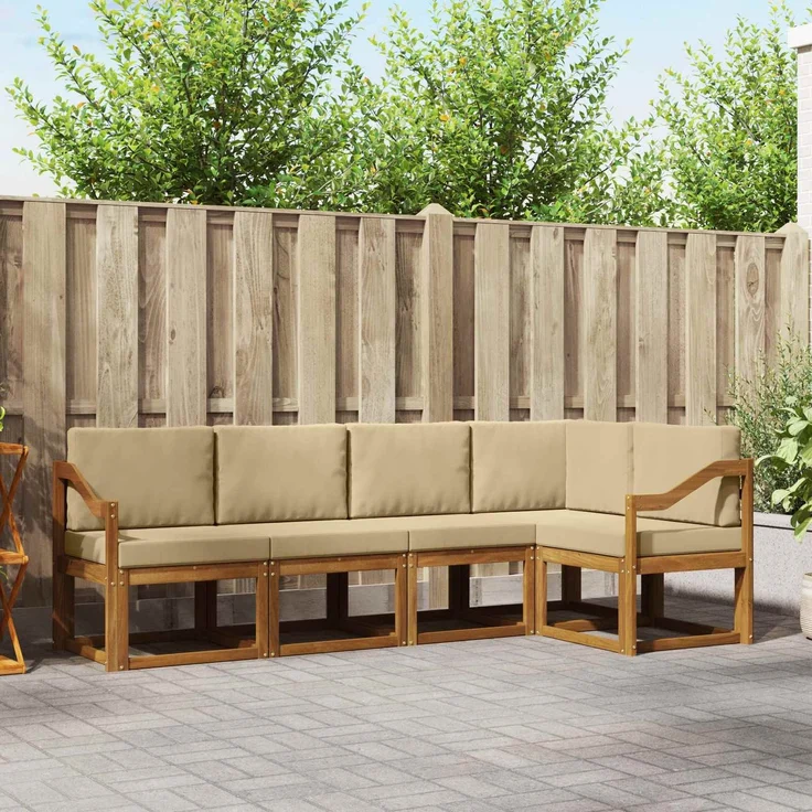 vidaXL Outdoor-Sofagarnitur 5 stk. 5-Sitzer Natur und Beige 3366411 – Bild 1