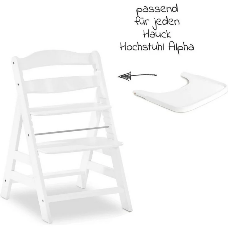 Hauck Hochstuhl Alpha Plus White, Holz Kinderhochstuhl verstellbar mit Essbrett Wooden Tray & Sitzkissen – Bild 1