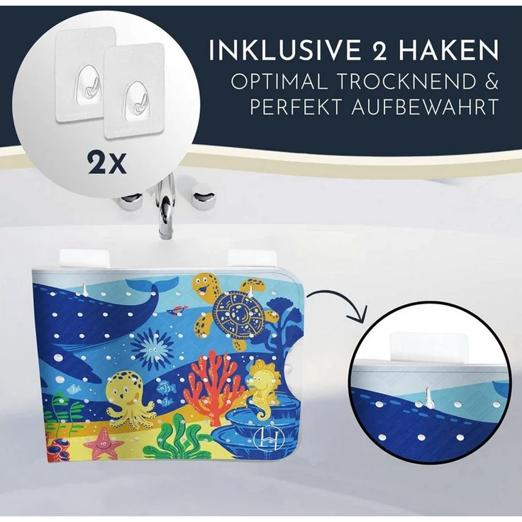 Homerella Badematte rutschfest Kinder - 100% BPA frei Inkl. 2 Haken zum Aufhängen 100x40cm, Antirutschmatte Badewanne Baby hautsensitiv & schimmelresistent, Badewannenmatte rutschfest & waschbar – Bild 3