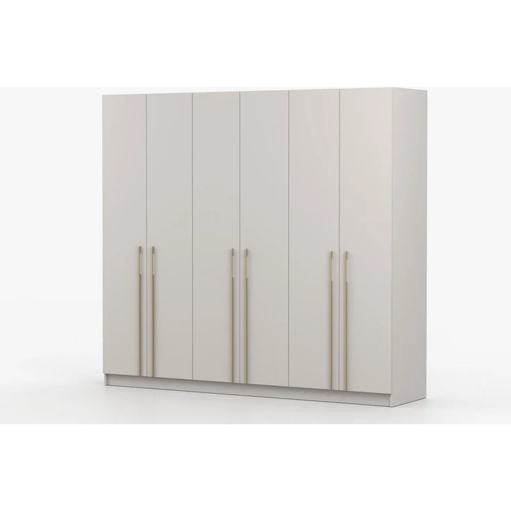 Deine Möbel 24 Kleiderschrank MIRELO 6-türig Drehtürenschrank mit goldfarbenen Griffen 230x210x57 cm (Set, 1-St, Einzelmöbel – frei kombinierbar mit weiteren Möbeln der Serie MIRELO) in Weiß Matt, Schwarz Matt und Cashmere – Bild 3
