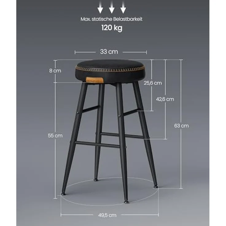 VASAGLE EKHO Kollektion - Barhocker, 2er Set, Barstuhl, Küchenstuhl, Kunstleder, Mid-Century-Modern-Stil, 63 cm hoch, Küche, Esszimmer, einfacher Aufbau, tintenschwarz LBC080B01 – Bild 9
