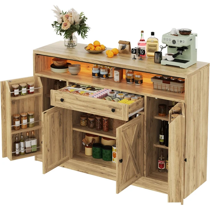 Sideboard 140 x 35 x 95 cm aus MDF mit RGB-LED-Beleuchtung und Schublade – Bild 6