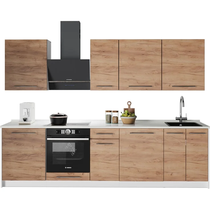 Küchenzeile Fame-Line Goldkraft Eiche/Weiß 280 cm, AP Marmor Vicco – Bild 6
